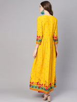 Yellow Gathered Flamingo Long Kurta