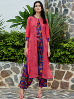 Embroidered Jacket With Printed Top And Pants-PKC10080-S