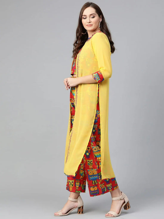 Embroidered Jacket With Printed Top And Pants-PKC10078-S