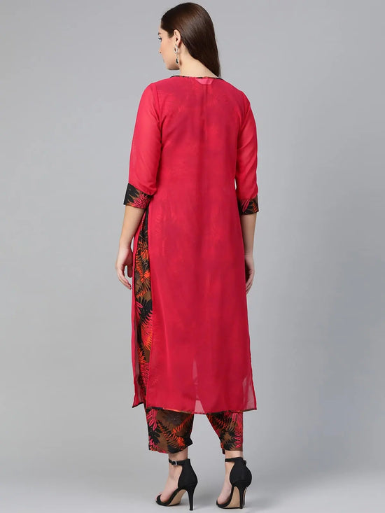 Embroidered Jacket With Printed Top And Pants-PKC10079-S