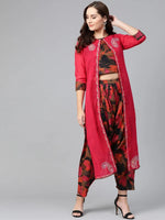 Embroidered Jacket With Printed Top And Pants-PKC10079-S