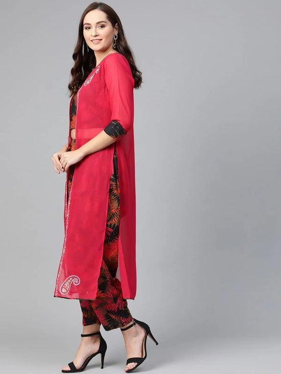 Embroidered Jacket With Printed Top And Pants-PKC10079-S