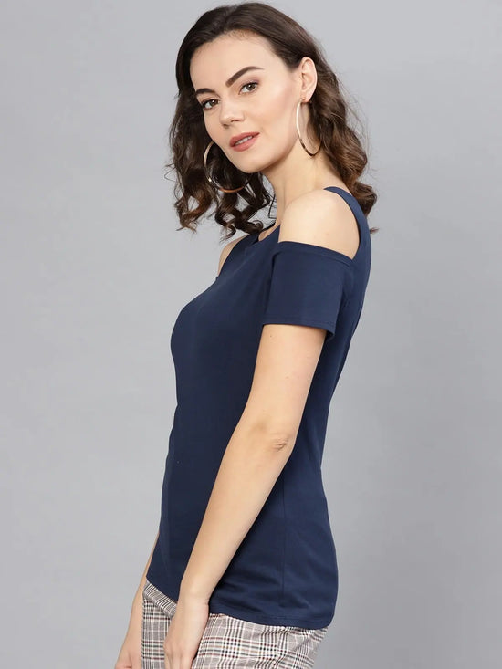 Navy Shoulder-Cut Top