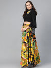 Embroidered Crop Top With Picasso Printed Skirt-PKC10056YLLW-XS