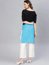 3/4sleeves Diagonal Color-Block Kurti-PKL4348BLU-S