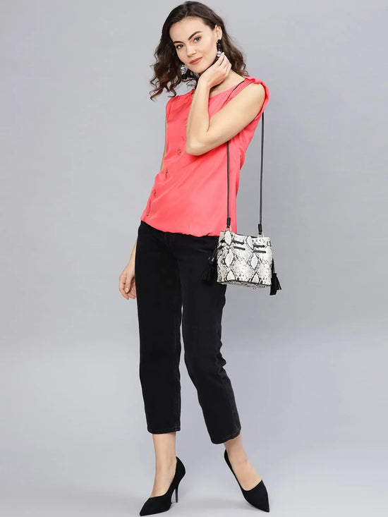 Coral Top With Fake Shoulder-Tab-PKTL5200CRL-XS