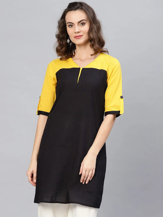 Half Sleeve Solid Kurta-PKL4346BLCK-S