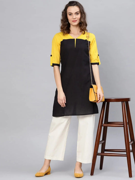 Half Sleeve Solid Kurta-PKL4346BLCK-S