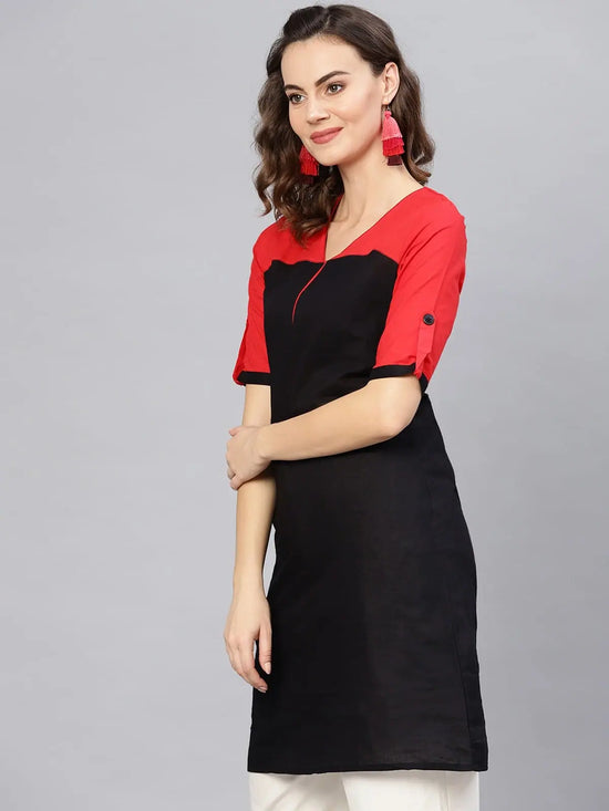 Half Sleeve Solid Kurta-PKL4346RDBLCK-S