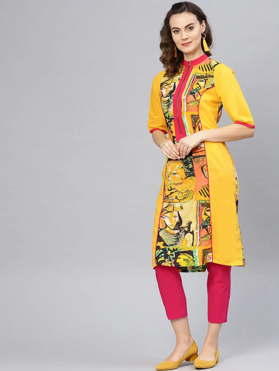 Picasso Printed Zipper Kurta-PKL4341YLW-S