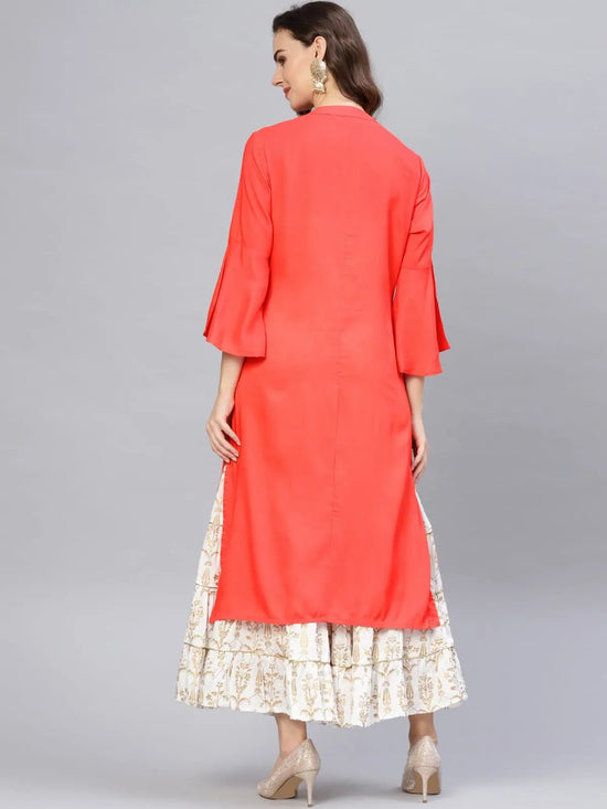 Red Embroidered Bell Sleeves Straight Kurta-PKL4342-S