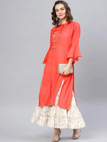 Red Embroidered Bell Sleeves Straight Kurta-PKL4342-S