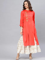 Red Embroidered Bell Sleeves Straight Kurta-PKL4342-S