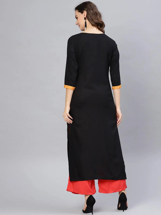 Embroidered Black Straight Kurta