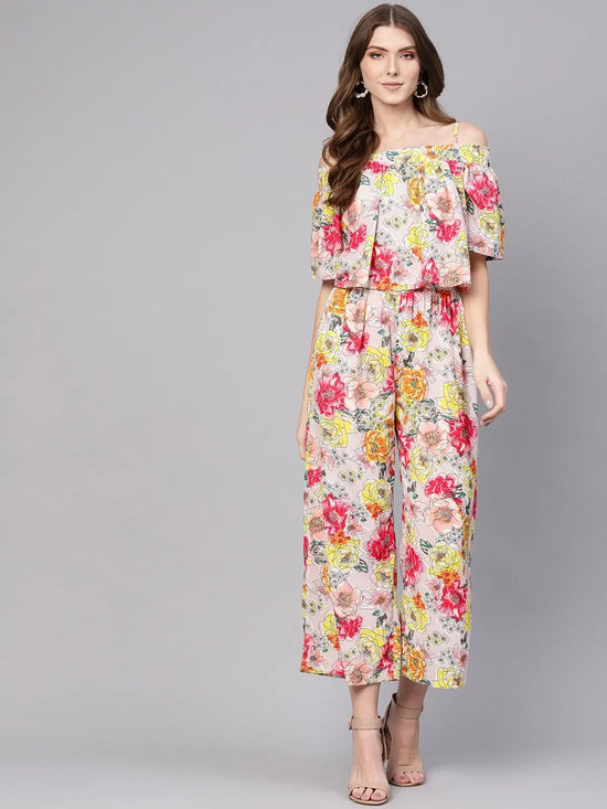 Linear Print Off-Shoulder Jumpsuit