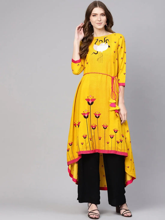 Dori Asymmetric Flamingo Printed Kurta-PK4296-S