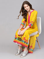 V-Neck Flamingo Printed Kurta