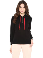 Solid Hooded Sweatshirts With Zipper-PKJ2023BLACK-S