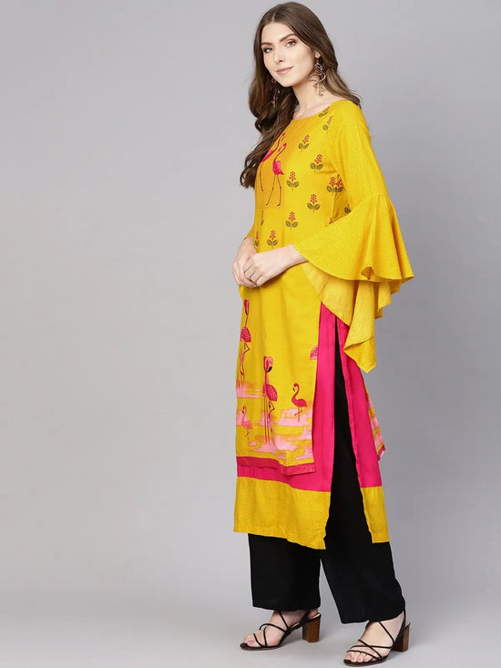 Bell Sleeves Layered Flamingo Printed Kurta-PK4297-S