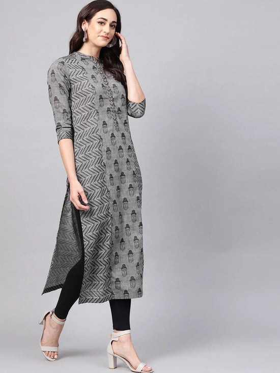 Grey Handloom Buddha Straight Kurta