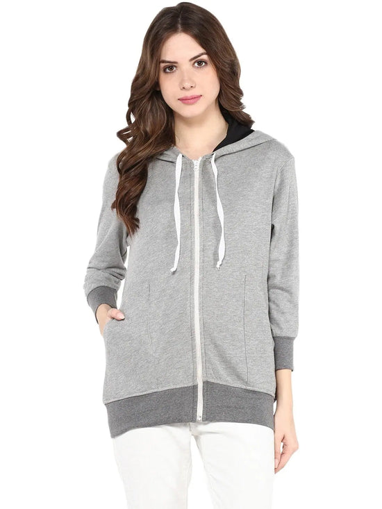 Solid Hooded Sweatshirts With Pockets-PKJ2022GREY-S