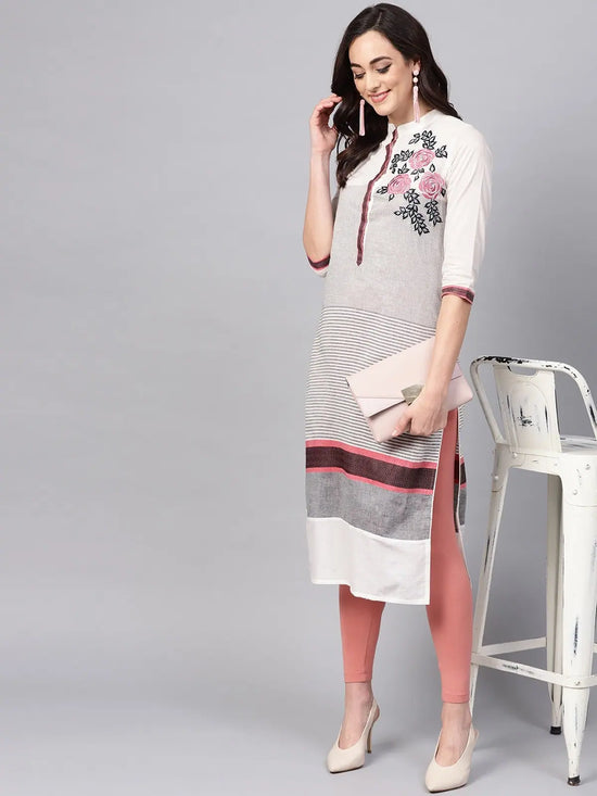 Handloom Floral Embroidered Straight Kurta