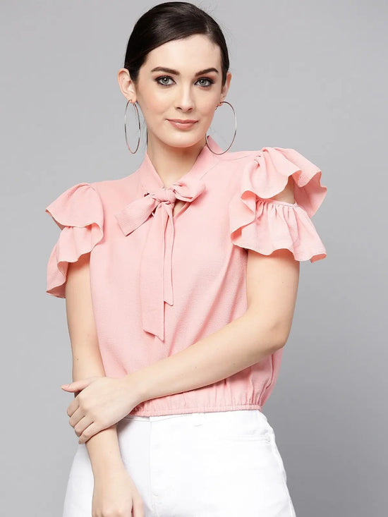 Solid Ruffle And Tie-Up Top