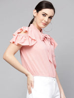 Solid Ruffle And Tie-Up Top