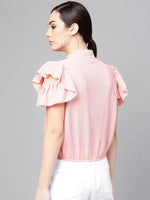 Solid Ruffle And Tie-Up Top