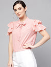 Solid Ruffle And Tie-Up Top