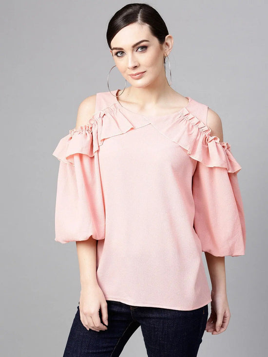 Solid Volumonous Cold-Shoulder Top