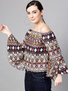 Multi-Color Tribal Printed Off-Shoulder Top