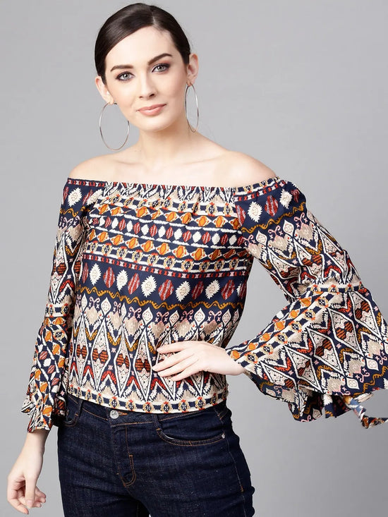 Multi-Color Tribal Printed Off-Shoulder Top