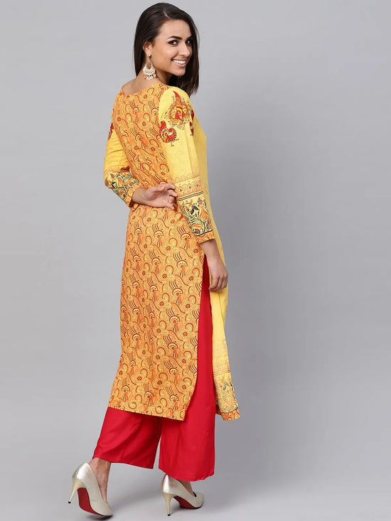 Tribal Print Placement Straight Bullock Cart Kurta