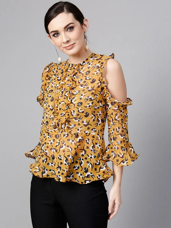 Cat Print Ruffled Top