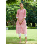 Pink Madhubani Block Printed Chambray Kurta