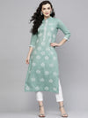 Green Lotus Printed Chambray Kurta