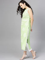 Green Sleeveless Printed Chambray Kurta