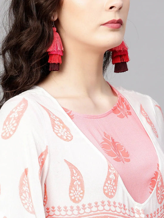 Ombre Layered Paisly Block Printed Flared Kurta