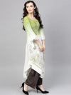 White Ombre Floral Block Printed Asymmetric Hem Kurta