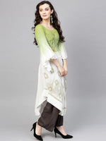 White Ombre Floral Block Printed Asymmetric Hem Kurta