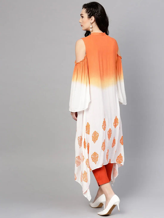 Ombre Cold-Shoulder Block Printed Kurta