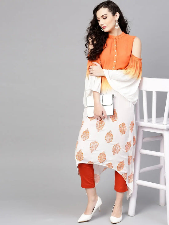 Ombre Cold-Shoulder Block Printed Kurta