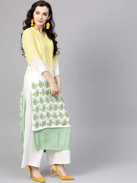 Ombre Double Layer Block Printed Kurta