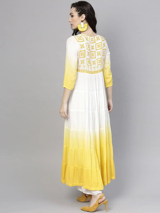 Ombre Block Printed Tiered Flared Kurta