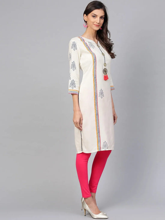 Off-White Placement Printed Tasseled Kurta