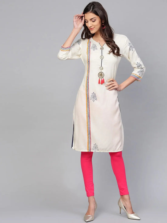 Off-White Placement Printed Tasseled Kurta