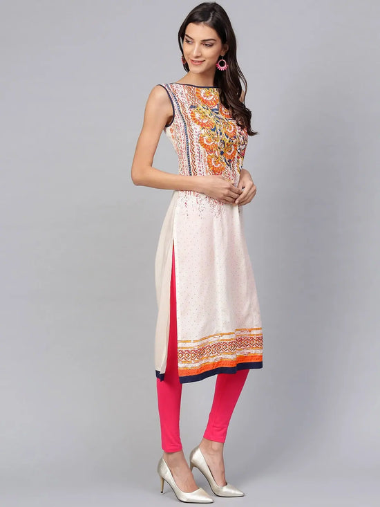 Off-White Placement Printed Sleeveless Kurta