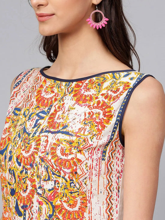 Off-White Placement Printed Sleeveless Kurta