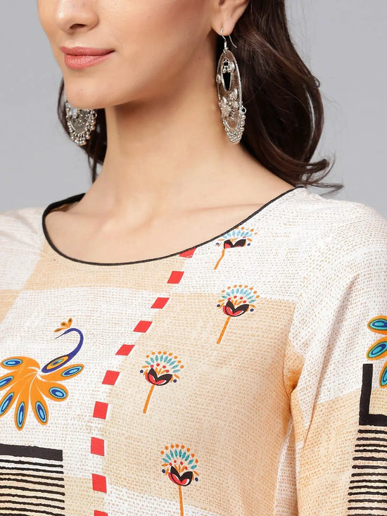 Peacock Inspired Round Neck Printed Kurta